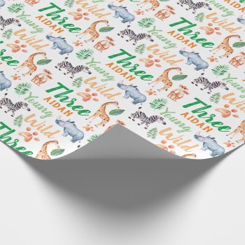 Young Wild And Three Safari Animal 3rd Birthday Wrapping Paper by LilPartyPlanners at Zazzle