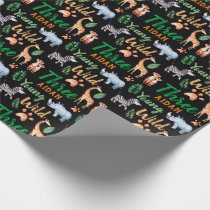 Young Wild and Three Safari Animal 3rd Birthday Wrapping Paper