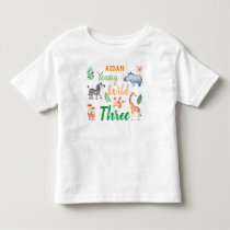 Young Wild and Three Safari Animal Birthday Toddler T-shirt