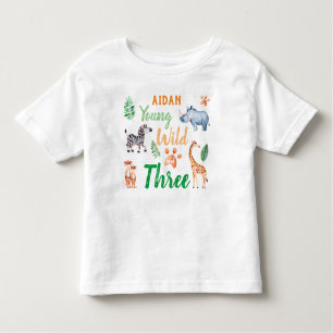 Young Wild and Three Safari Animal Birthday Toddler T-shirt