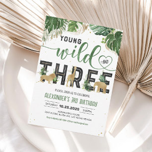 Young Wild and Three Safari Animals 3rd Birthday Invitation