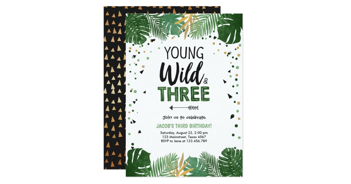 Young Wild And Three Safari Animals Boy Birthday Invitation