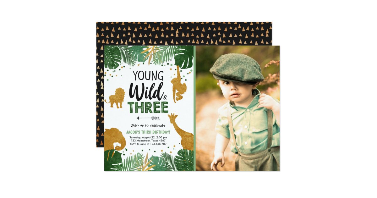 Young Wild And Three Safari Animals Boy Birthday Invitation