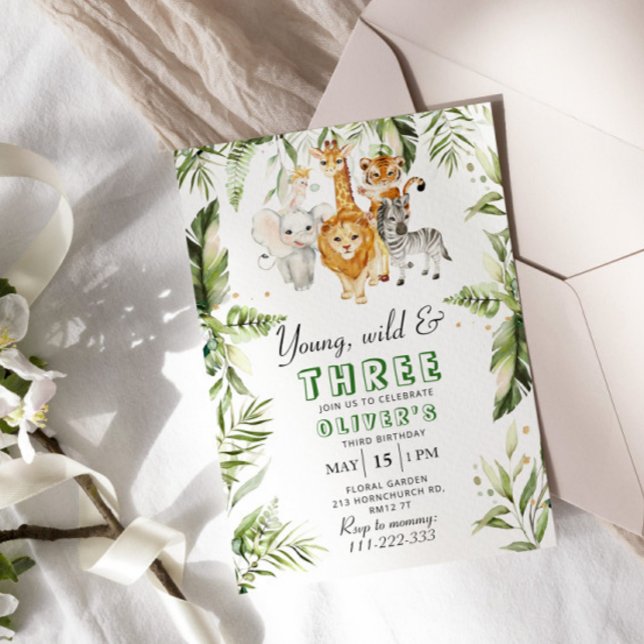 Young, wild and three safari birthday invitation (Creator Uploaded)