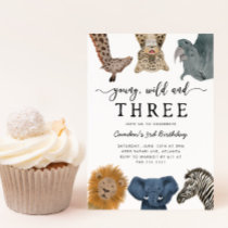 Young Wild and Three Safari Birthday Party Invitat Invitation