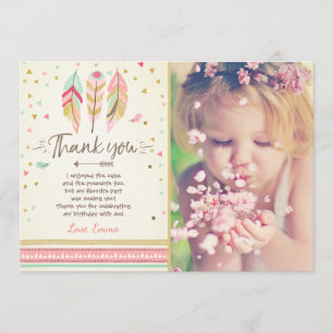 Young wild and three Thank You Card Feathers Boho