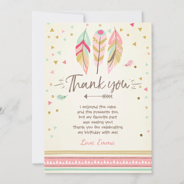 Young wild and three Thank You Card Feathers Boho (Front)