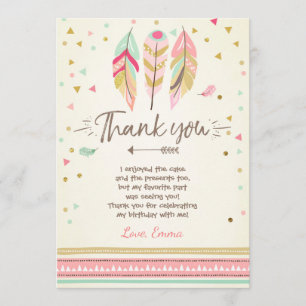 Young wild and three Thank You Card Feathers Boho