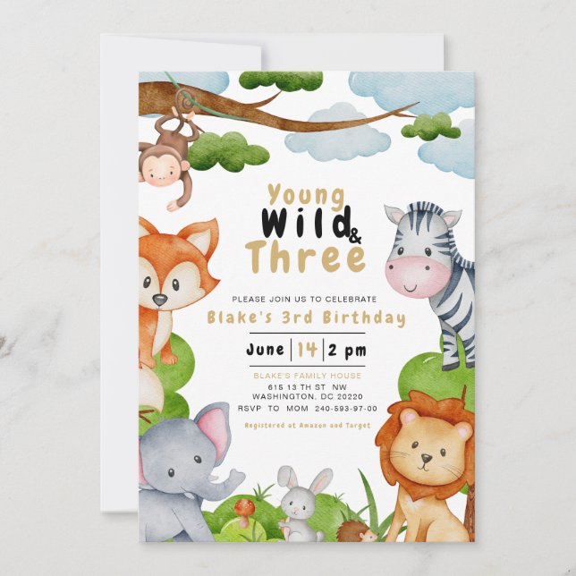 Young Wild and Three Third 3rd Birthday Invitation (Front)