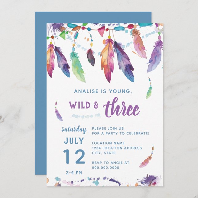 Young Wild and Three // Third Birthday Invitation (Front/Back)