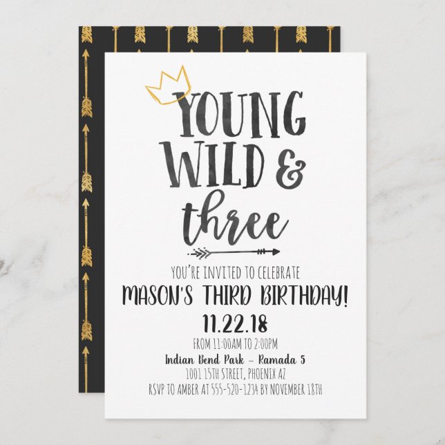 Young Wild and Three Third Birthday Invitation (Front/Back)