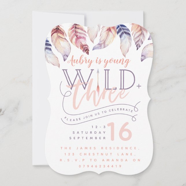 Young, wild and three third birthday invitation. invitation (Front)