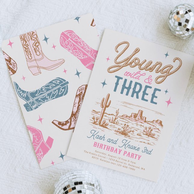 Young, Wild and Three Western Birthday Invitation (Creator Uploaded)