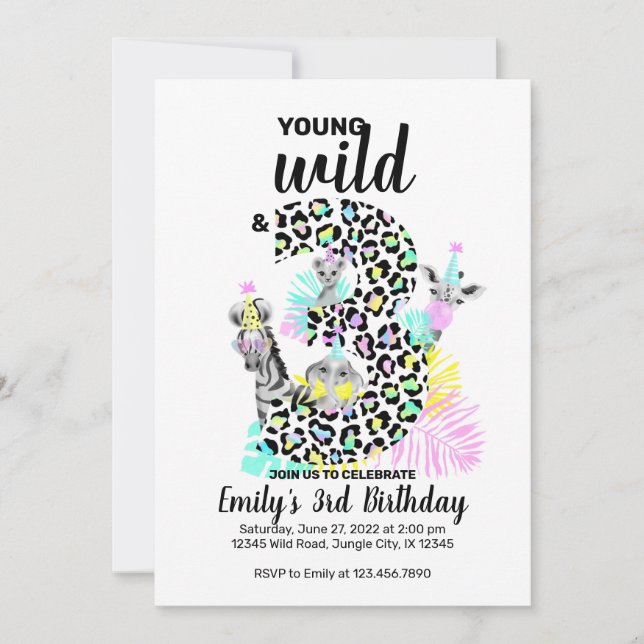 Young wild and three Wild 3rd Birthday invitation (Front)