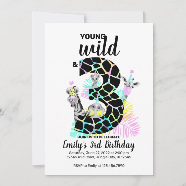 Young wild and three Wild 3rd Birthday invitation (Front)