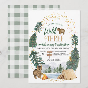 Young Wild and Three Woodland Bear Birthday Invitation