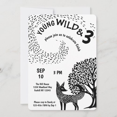 Young Wild and Three Woodland Fox  Invitation