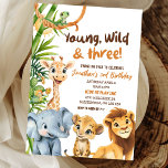 Young Wild and Three Zoo Safari Boy Third Birthday Invitation<br><div class="desc">Young Wild and Three Kids Birthday Invitation,  Safari Theme Third Boy Birthday Invitation,  Safari Zoo Animals Birthday Invitation,  Savannah Animals Birthday Invitation, </div>