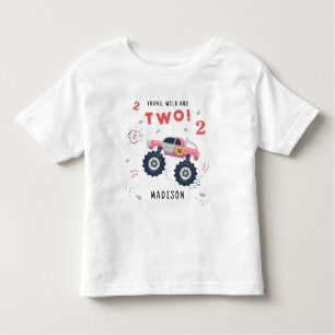 Young Wild And Two 2nd Birthday Kids Monster Car Toddler T-shirt