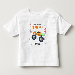 Young Wild And Two 2nd Birthday Kids Monster Car Toddler T-shirt