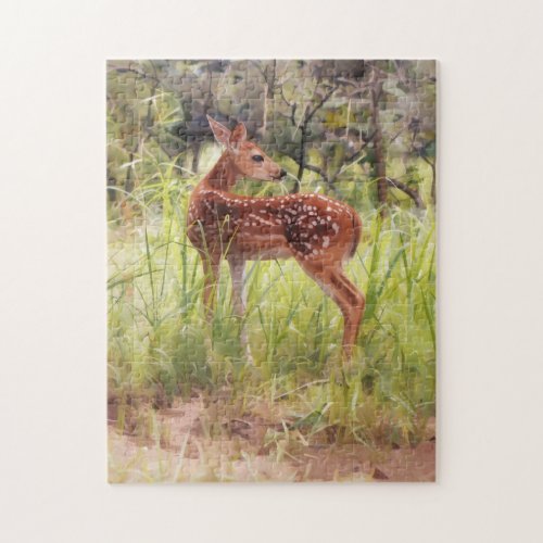 Young Wild Deer Fawn in a Meadow Art Puzzle