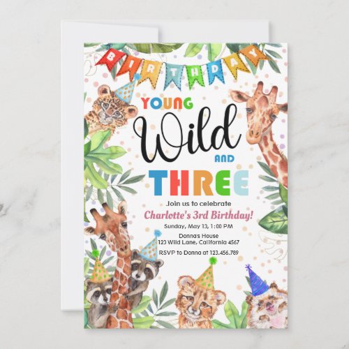 Young  Wild Jungle Safari Kids Birthday Invitation