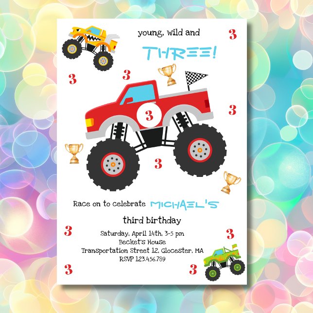 Young, wild  monster trucks boy birthday invitation (Creator Uploaded)