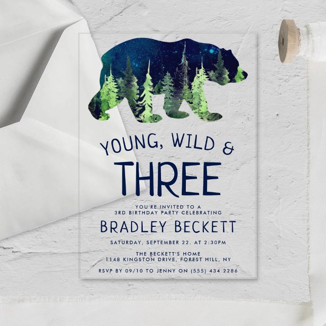 Young, Wild & Three | 3rd Birthday Acrylic Invitations (Creator Uploaded)