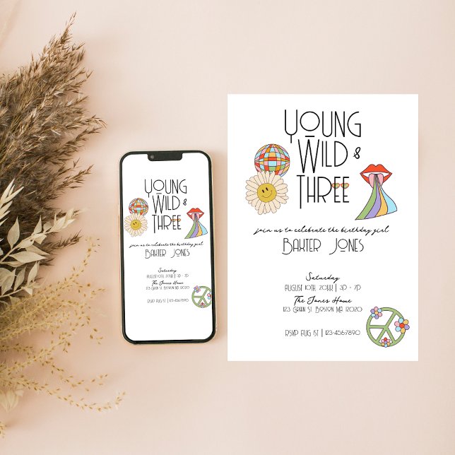 Young, Wild & Three | 3rd Birthday Invite | Boho (Creator Uploaded)