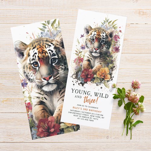 Young Wild Three 3rd Birthday Kids Cute Tiger Invitation