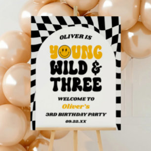 Young Wild & Three 3rd Birthday Party Welcome Sign