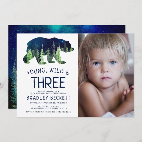 Young Wild  Three  3rd Birthday Photo Invitation