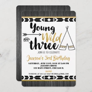 Young wild three 3rd third birthday invitation boy