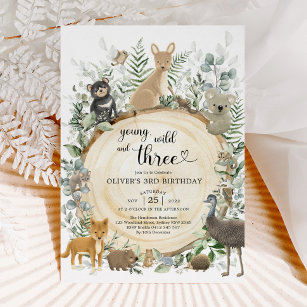 Young Wild & Three Australian Animals 3rd Birthday Invitation