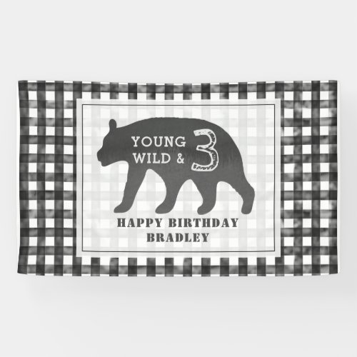 Young Wild  Three Bear Gingham Birthday Banner
