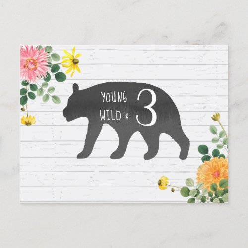 Young Wild  Three Bear Wildflower Birthday Invitation Postcard