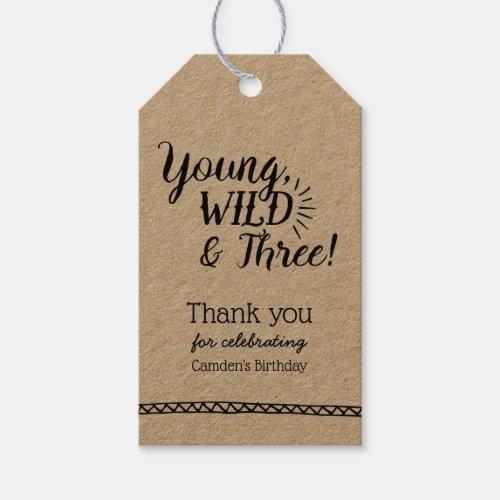 Young Wild  Three Birthday favor gift tags