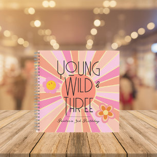 Young, Wild & Three Birthday Guest Book Pink