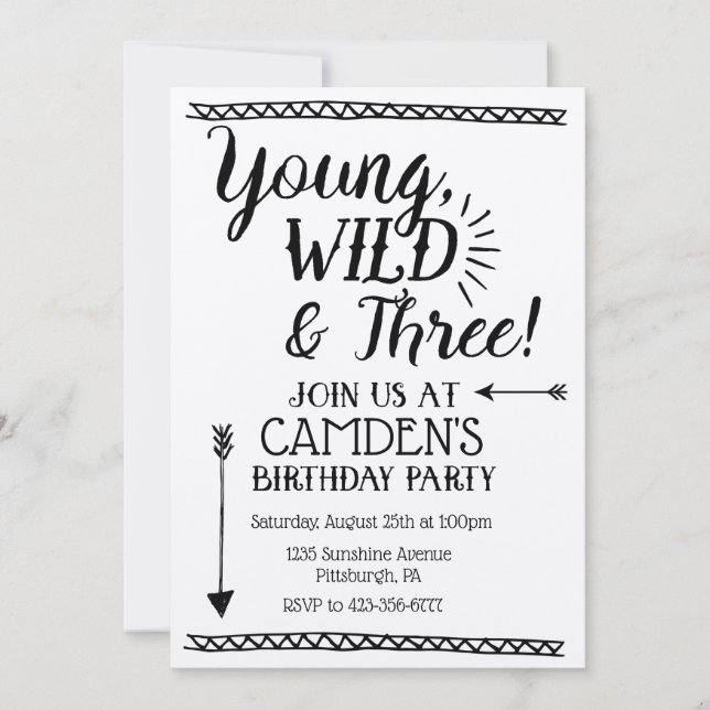 Young, Wild & Three Birthday invitation (Front)