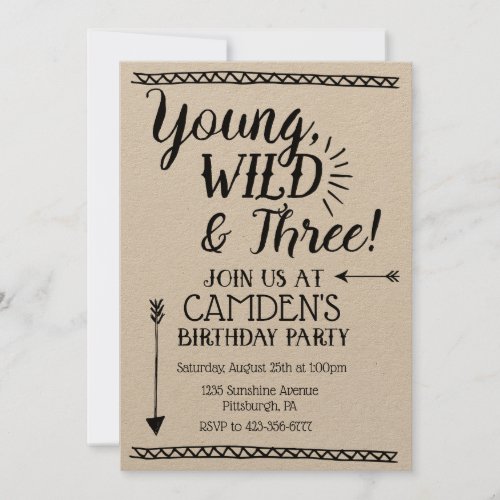 Young Wild  Three Birthday invitation