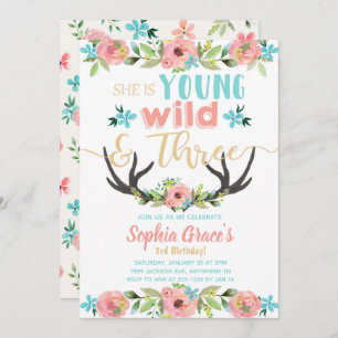 Young Wild & Three Birthday Invitation