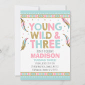 Young Wild & Three Birthday Invitation Wild Party (Front)