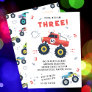 Young Wild Three Birthday Kids Monster Car Trucks Invitation