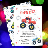 Modern Kids Monster Trucks Birthday Party Invitation