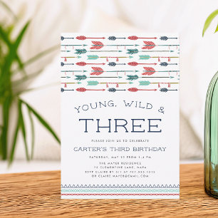 Young, Wild & Three Birthday Party Invitation