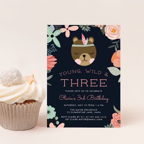 Young Wild  Three Birthday Party Invitation