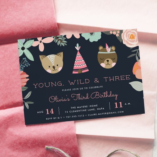 Young Wild  Three  Birthday Party Invitation