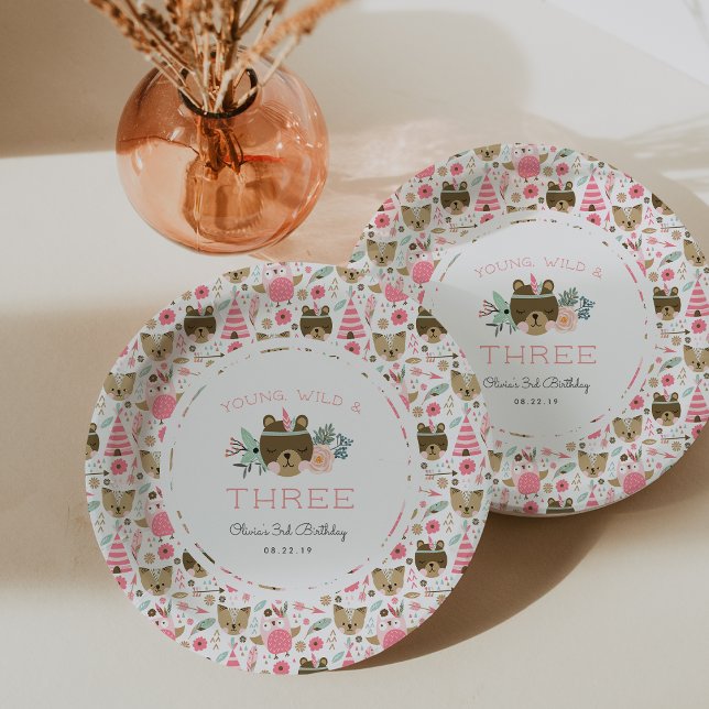 Young, Wild & Three Birthday Party Paper Plates (Creator Uploaded)