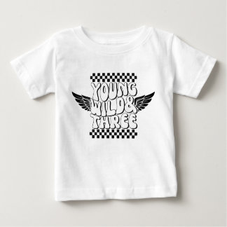 Young Wild & Three Birthday Retro Racing Checkered Baby T-Shirt