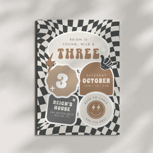 Young, Wild & Three   Boys 3rd Retro Birthday Invitation